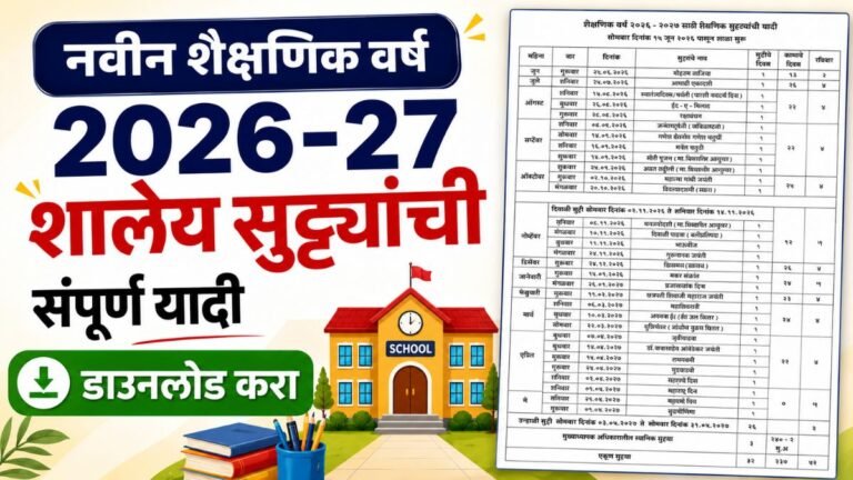नवीन शैक्षणिक वर्षातील शालेय सुट्ट्यांची संपूर्ण यादी | Maharashtra School Holiday List 2026 27