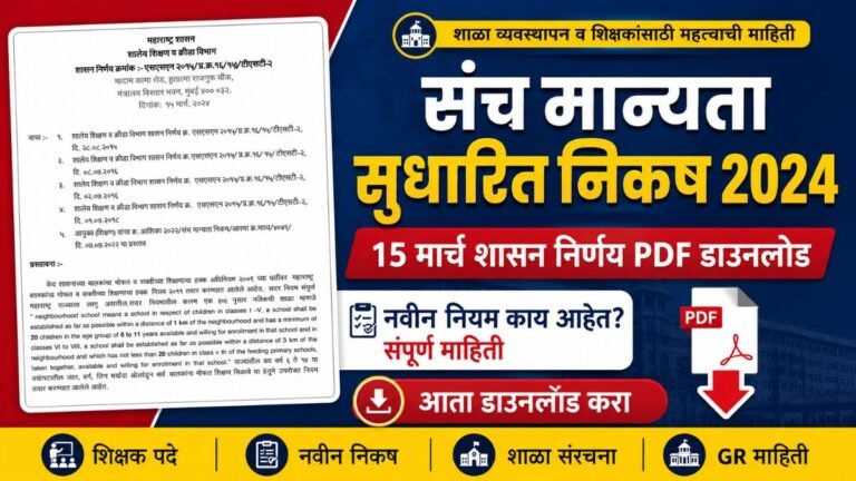 संच मान्यता सुधारित निकष 15 मार्च शासन निर्णय | Sanch Manyata New Rule GR PDF Download