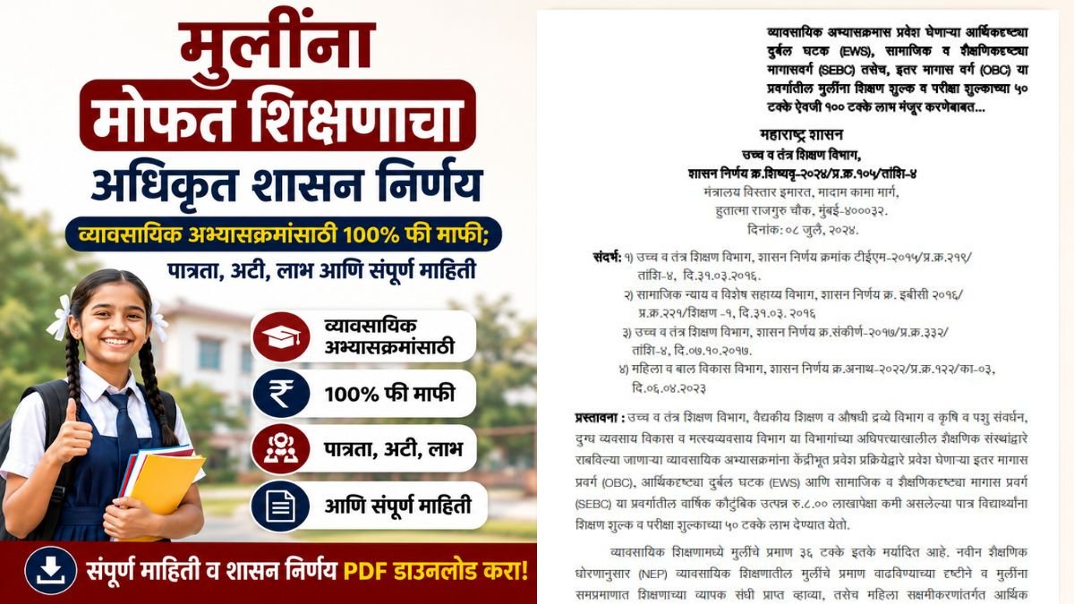 Free Education for Girl in Maharashtra GR PDF