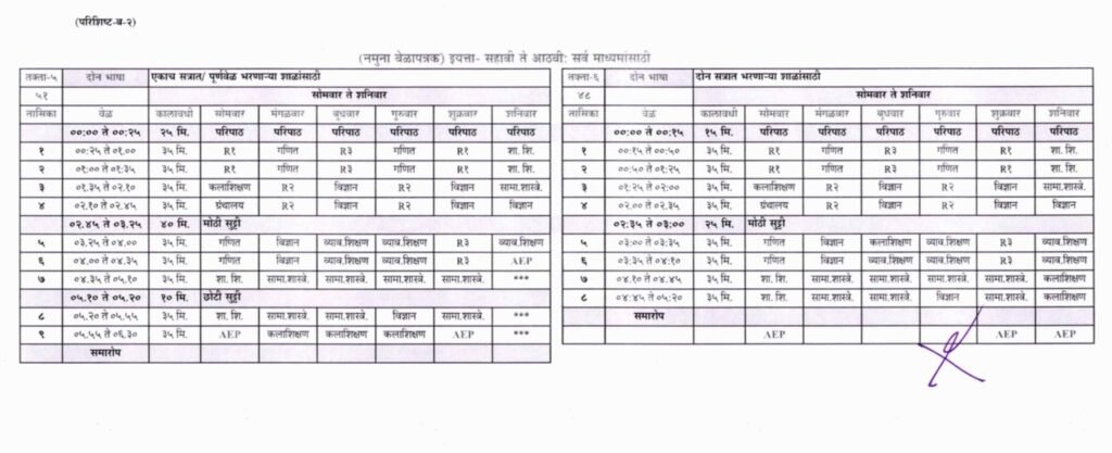 school time table class 6 TO 8