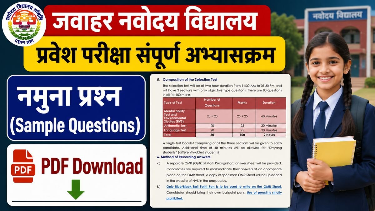 Navodaya Vidyalaya Entrance Exam Syllabus for Class 6 PDF Download