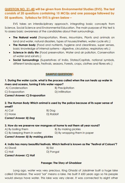 SECTION-1 MENTAL ABILITY TEST (MAT) AND ENVIRONMENTAL STUDIES EVS PART 2 SAMPLE QUESTION