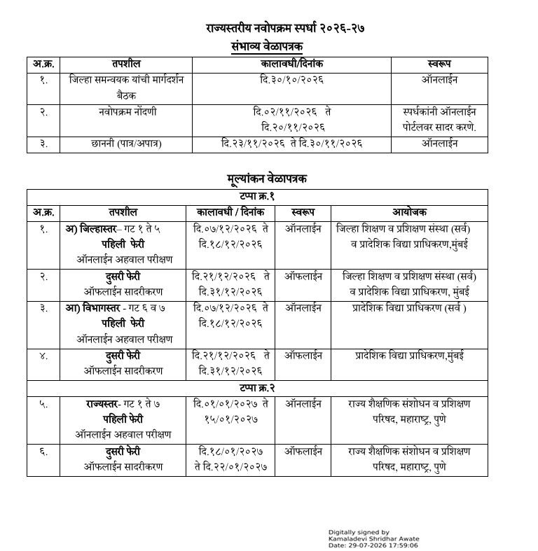 scert navopkram spardha time table 2026