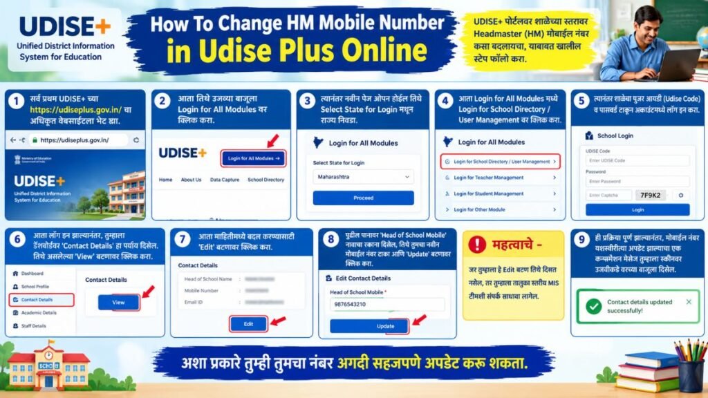 How To Change HM Mobile Number in Udise Plus Online