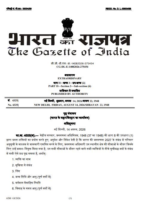 Census 2027 Second Phase 40 Questions gazette