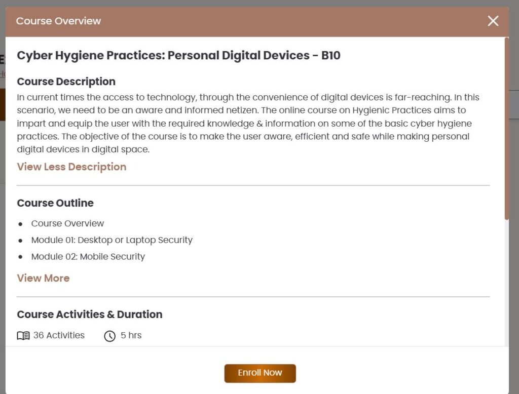 NISHTHA Cyber Hygiene Practices Personal Digital Devices Course Description