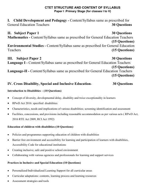 RCI Special Educator TET Syllabus Paper 1
