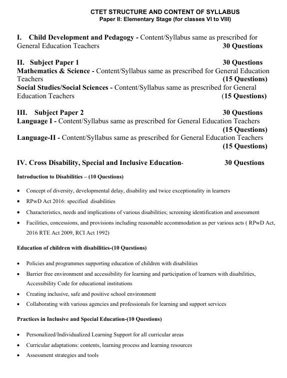 RCI Special Educator TET Syllabus Paper 2