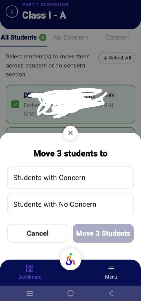 Students with concern vs no concern